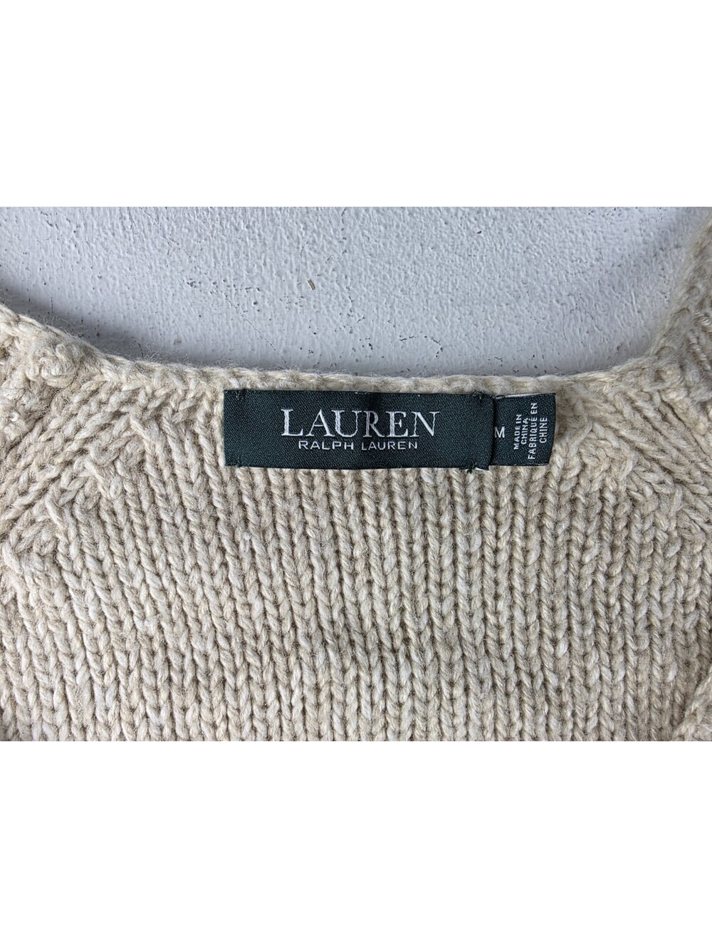 Lauren Ralph Lauren Knit V Neck Sweater  Women's Medium Beige Neutrals Designer - Picture 2 of 10